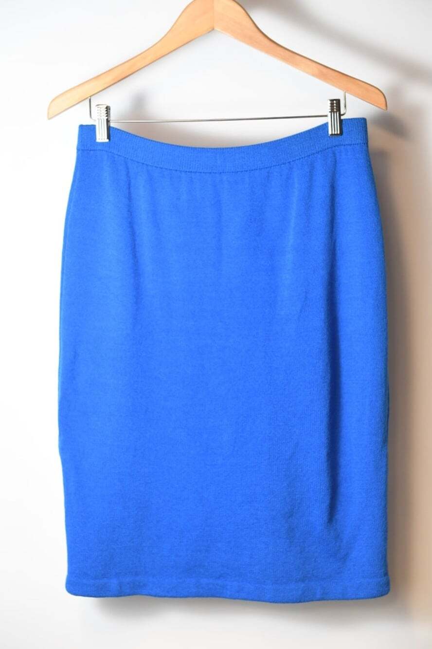 St. John's Royal Blue Knit Pencil Skirt Quiet Luxury Elastic Waist Size 8- READ